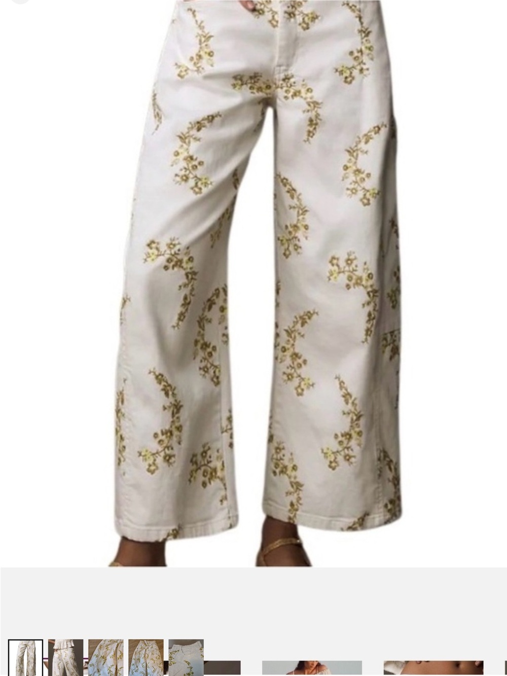 Anthropologie White Cropped Jeans with Olive Floral Embroidery - Picture 4 of 4